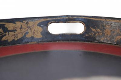 Vintage Oval Tole Fluffy Black and White Dog Portrait Serving Tray