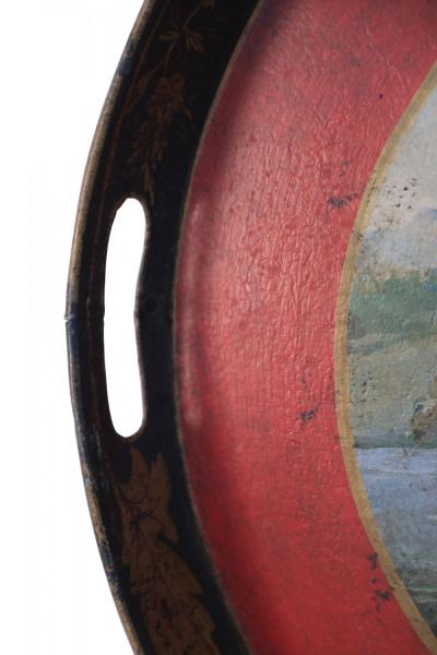 Vintage Oval Tole Fluffy White Dog Portrait Serving Tray