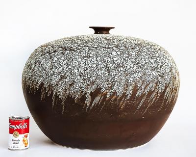 Vintage Overscale Organic Raku Studio Pottery Vase with Textures 1980s