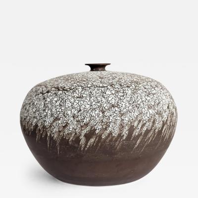 Vintage Overscale Organic Raku Studio Pottery Vase with Textures 1980s