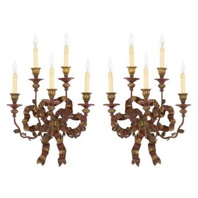 Vintage Painted Giltwood Bow Sconces A Pair