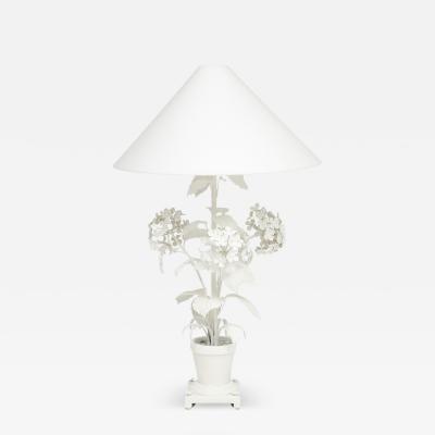 Vintage Painted Tole Hydrangea Lamp with Custom Shade