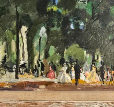 Vintage Painting of Park Scene by Bernard Lamotte