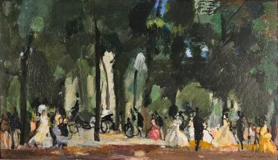 Vintage Painting of Park Scene by Bernard Lamotte