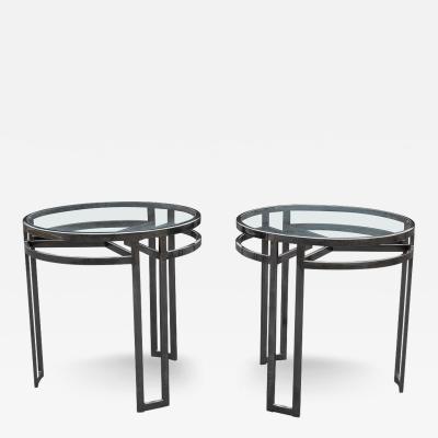 Vintage Pair Post Modern Side or End Tables Chrome Glass Architectural Style