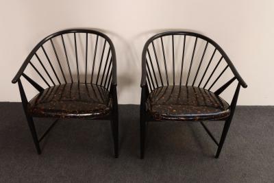Vintage Pair Swedish Ebonized Beechwood Sunfeather Lounge Chairs by Sonna Rosen