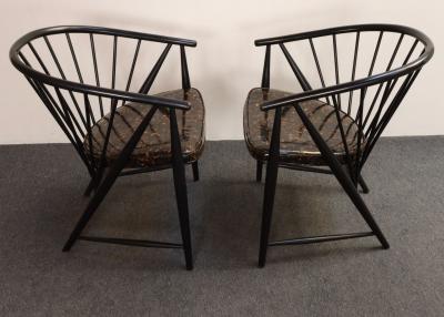 Vintage Pair Swedish Ebonized Beechwood Sunfeather Lounge Chairs by Sonna Rosen