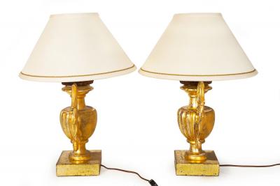 Vintage Pair of Carved Giltwood Table Lamps