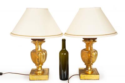 Vintage Pair of Carved Giltwood Table Lamps