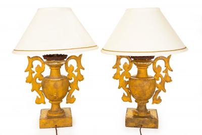 Vintage Pair of Carved Giltwood Table Lamps