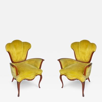 Vintage Pair of Hollywood Regency Art Nouveau Style French Lounge Armchairs