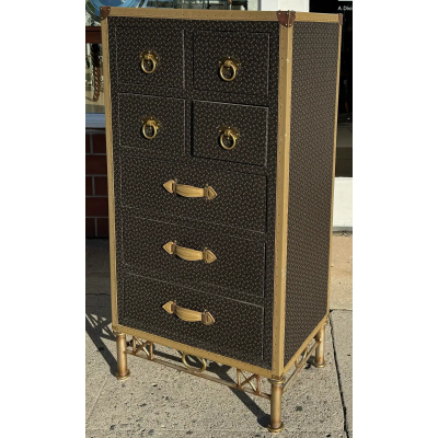 Vintage Parisian Leather Clad Luggage Trunk Chest of Drawers