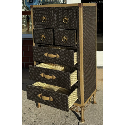 Vintage Parisian Leather Clad Luggage Trunk Chest of Drawers