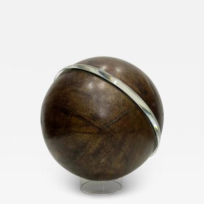 Vintage Patinaed Bronze Sphere Sculpture with Lucite Band on a Base