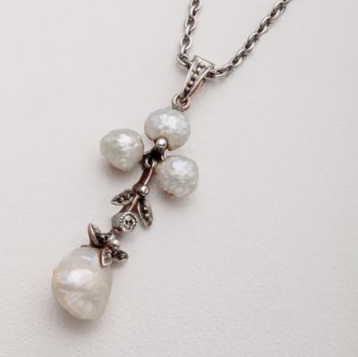 Vintage Pearl and Diamond Platinum and Gold Pendant