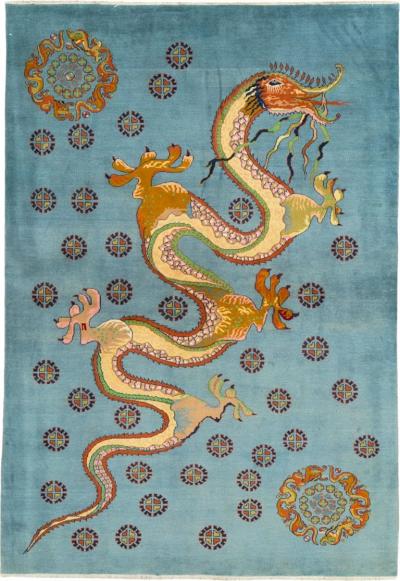 Vintage Persian Dragon Mashad Pictorial Rug