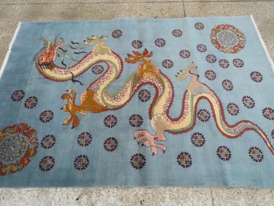 Vintage Persian Dragon Mashad Pictorial Rug