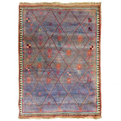 Vintage Persian Gabbeh Rug with Blue Field and Traditional Symbols