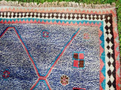 Vintage Persian Gabbeh Rug with Blue Field and Traditional Symbols