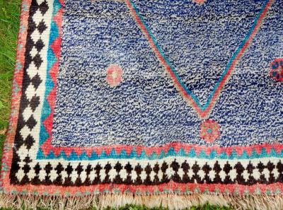 Vintage Persian Gabbeh Rug with Blue Field and Traditional Symbols