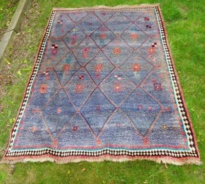 Vintage Persian Gabbeh Rug with Blue Field and Traditional Symbols