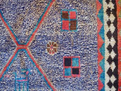 Vintage Persian Gabbeh Rug with Blue Field and Traditional Symbols