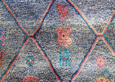 Vintage Persian Gabbeh Rug with Blue Field and Traditional Symbols