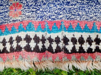Vintage Persian Gabbeh Rug with Blue Field and Traditional Symbols