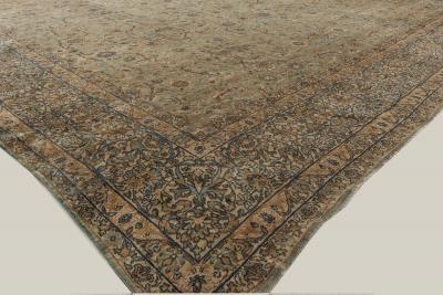 Vintage Persian Kirman Botanic Green Handmade Wool Rug