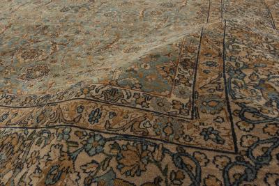 Vintage Persian Kirman Botanic Green Handmade Wool Rug