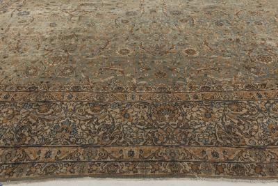 Vintage Persian Kirman Botanic Green Handmade Wool Rug