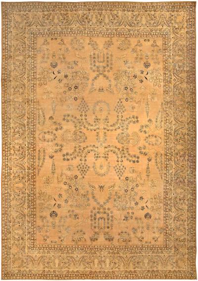 Vintage Persian Kirman Camel Handwoven Wool Rug