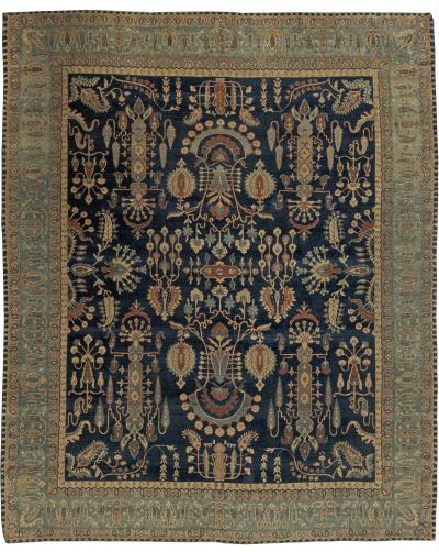Vintage Persian Kirman in Shades of Rust Beige and Light Blue Handmade Wool Rug