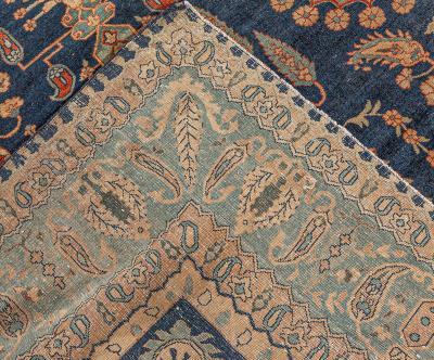 Vintage Persian Kirman in Shades of Rust Beige and Light Blue Handmade Wool Rug