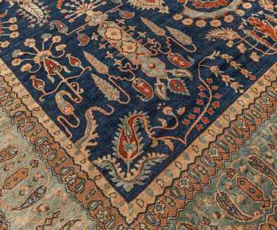 Vintage Persian Kirman in Shades of Rust Beige and Light Blue Handmade Wool Rug
