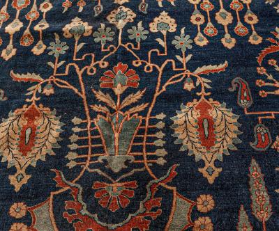 Vintage Persian Kirman in Shades of Rust Beige and Light Blue Handmade Wool Rug