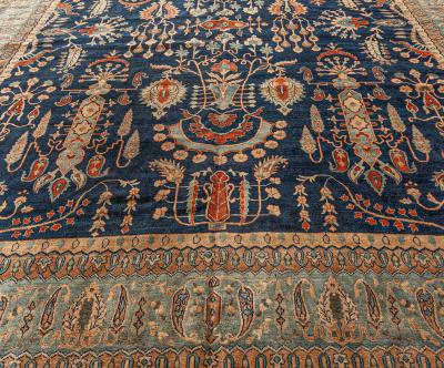 Vintage Persian Kirman in Shades of Rust Beige and Light Blue Handmade Wool Rug