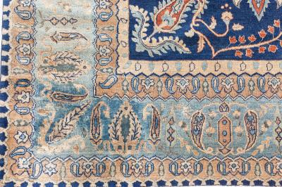 Vintage Persian Kirman in Shades of Rust Beige and Light Blue Handmade Wool Rug