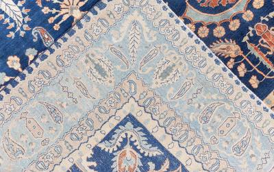 Vintage Persian Kirman in Shades of Rust Beige and Light Blue Handmade Wool Rug