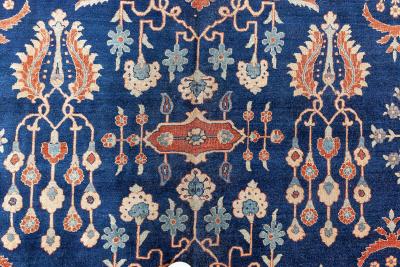 Vintage Persian Kirman in Shades of Rust Beige and Light Blue Handmade Wool Rug