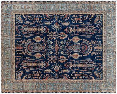 Vintage Persian Kirman in Shades of Rust Beige and Light Blue Handmade Wool Rug