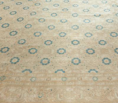 Vintage Persian Tabriz Beige Handwoven Wool Rug