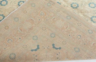 Vintage Persian Tabriz Beige Handwoven Wool Rug