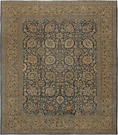 Vintage Persian Tabriz Botanic Handmade Wool Carpet