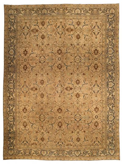Vintage Persian Tabriz Botanic Handmade Wool Carpet