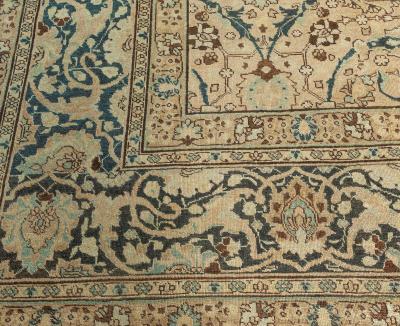 Vintage Persian Tabriz Botanic Handmade Wool Carpet