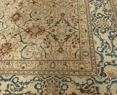 Vintage Persian Tabriz Botanic Handmade Wool Carpet