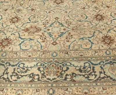 Vintage Persian Tabriz Botanic Handmade Wool Carpet
