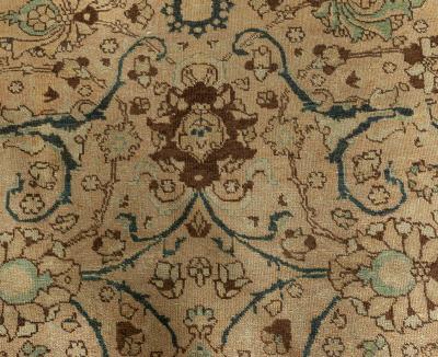 Vintage Persian Tabriz Botanic Handmade Wool Carpet
