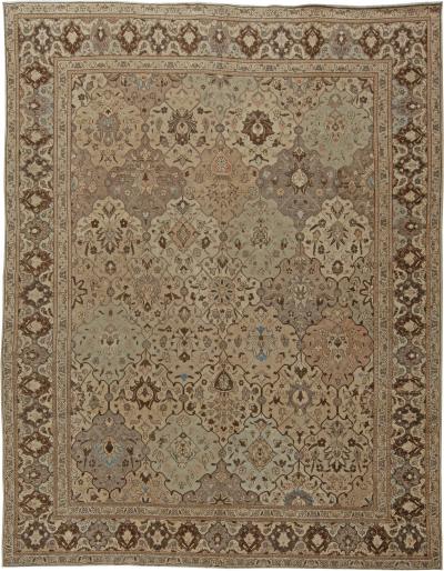 Vintage Persian Tabriz Brown Handwoven Wool Carpet